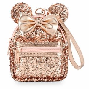 Disney Parks Loungefly Rose Gold Sequined Minnie Mouse Backpack Wristlet
